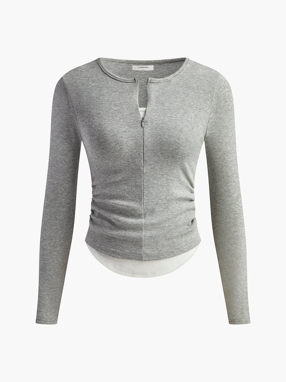 Women's 2 in 1 Cotton Pleated Zipper Top in Grey