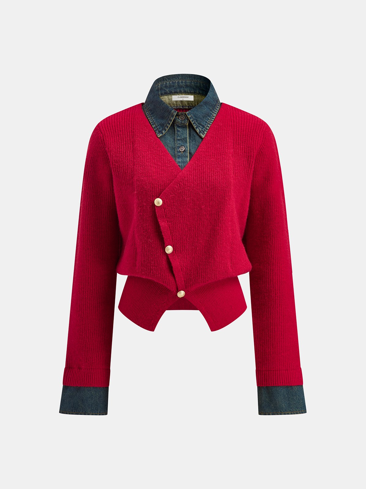 Women's 2 in 1 Denim Panel Asymmetric Sweater — detail