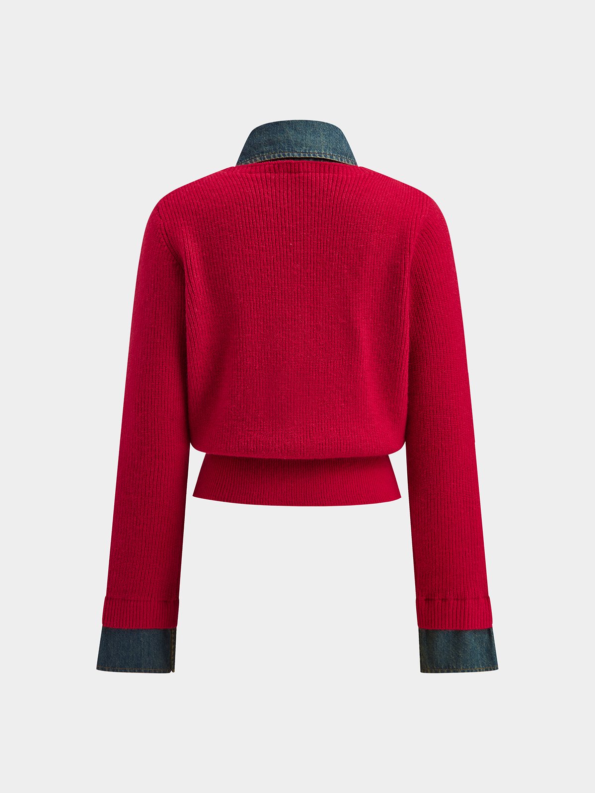 Women's 2 in 1 Denim Panel Asymmetric Sweater — styled look