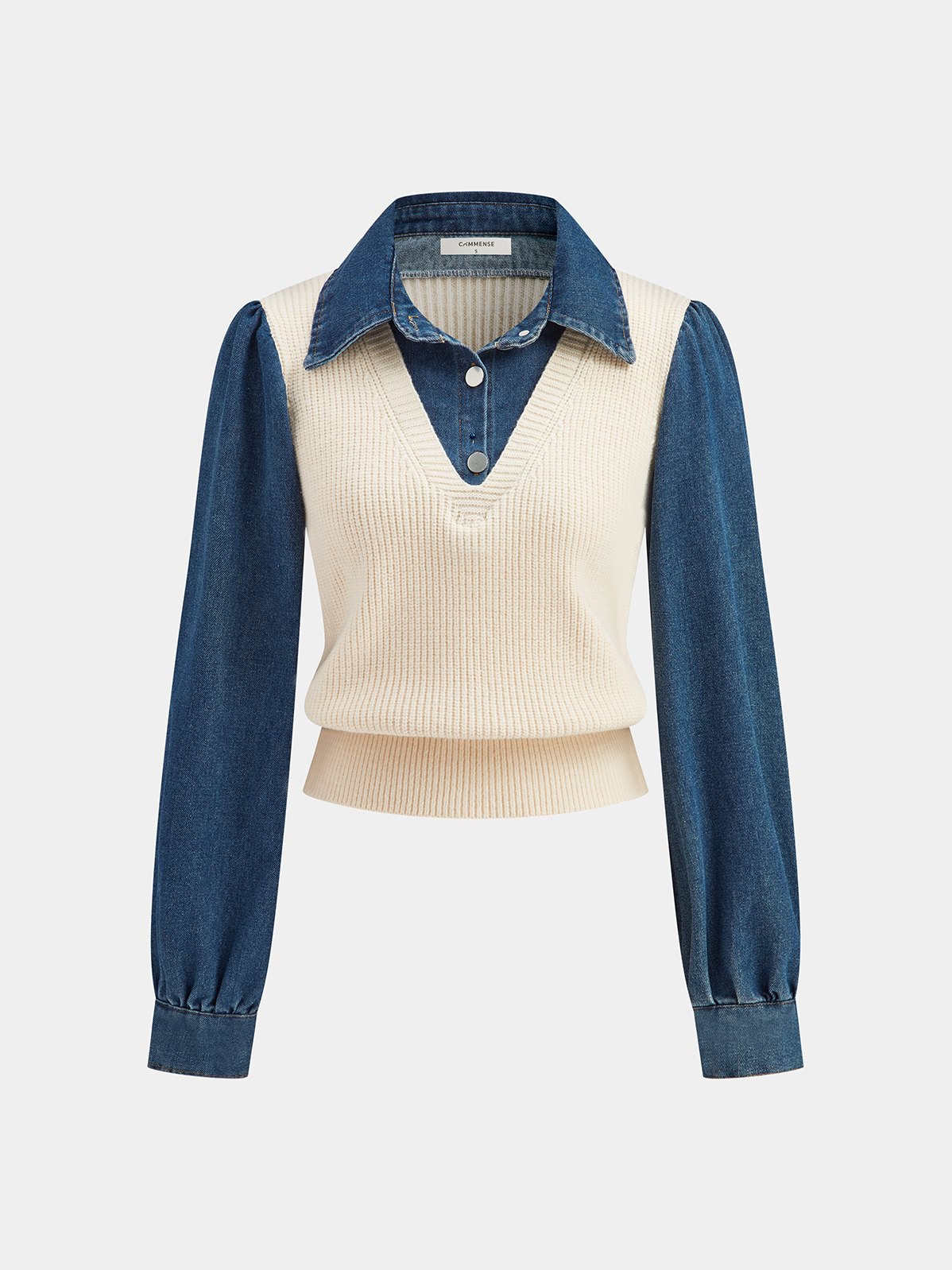 Women's 2 in 1 Denim Paneled Knit Top in Apricot