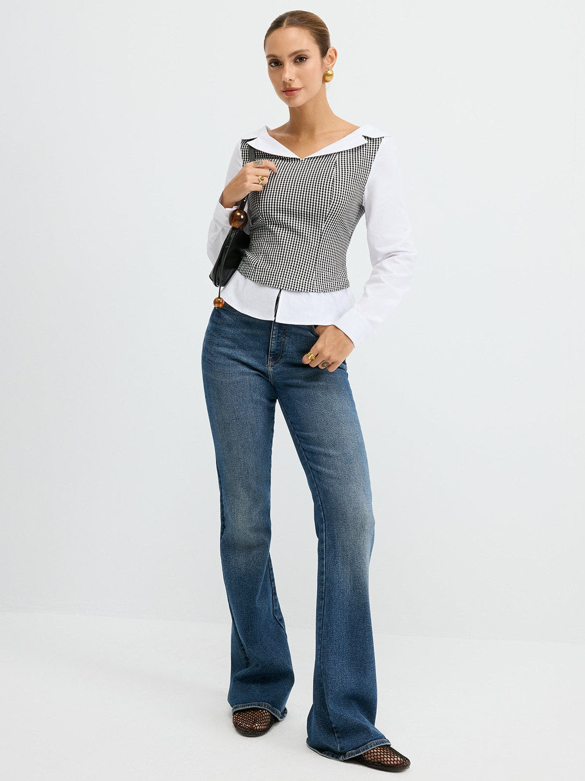 Women's 2 in 1 Gingham Paneled Shirt — detail