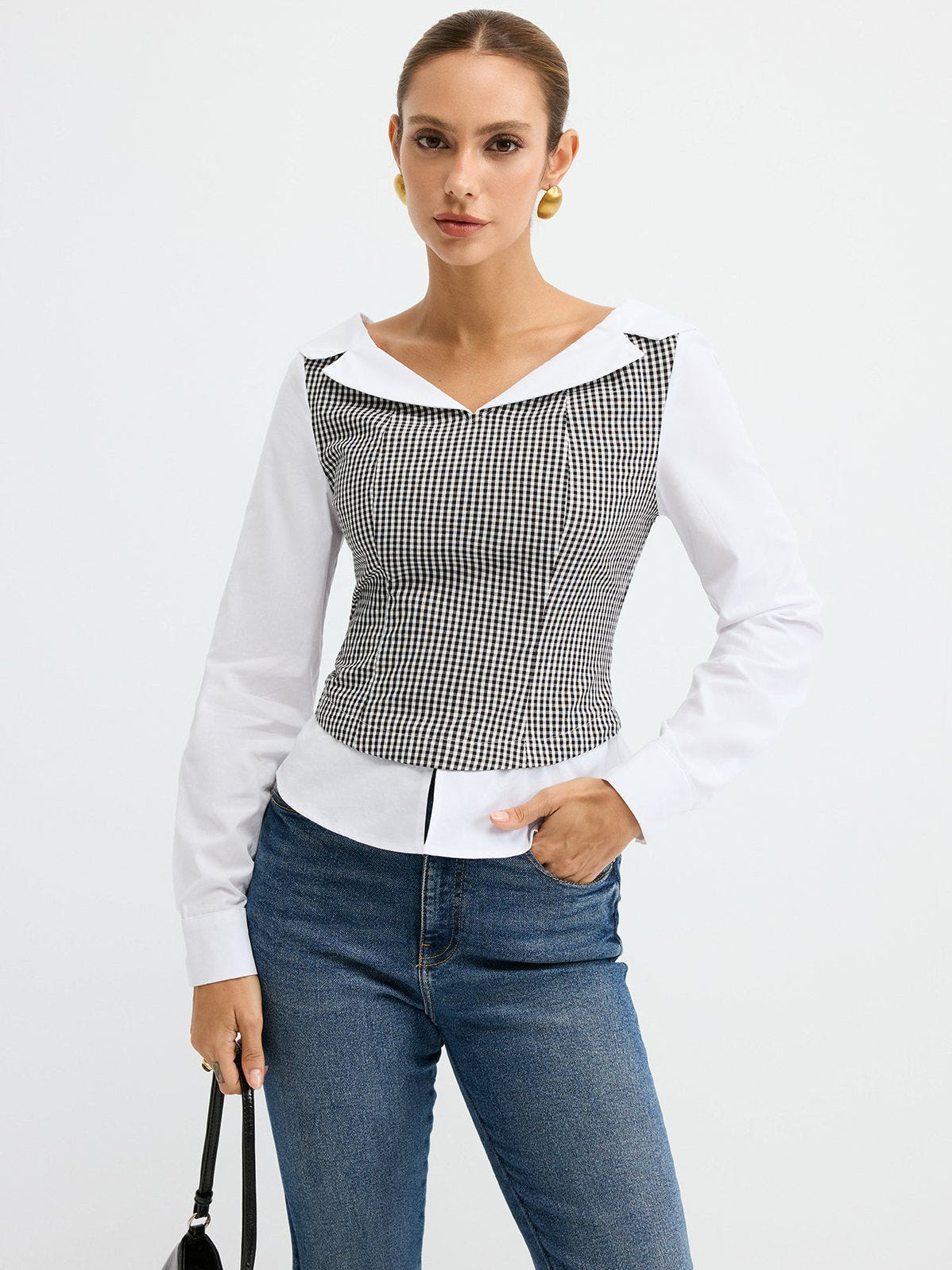 Women's 2 in 1 Gingham Paneled Shirt — styled look