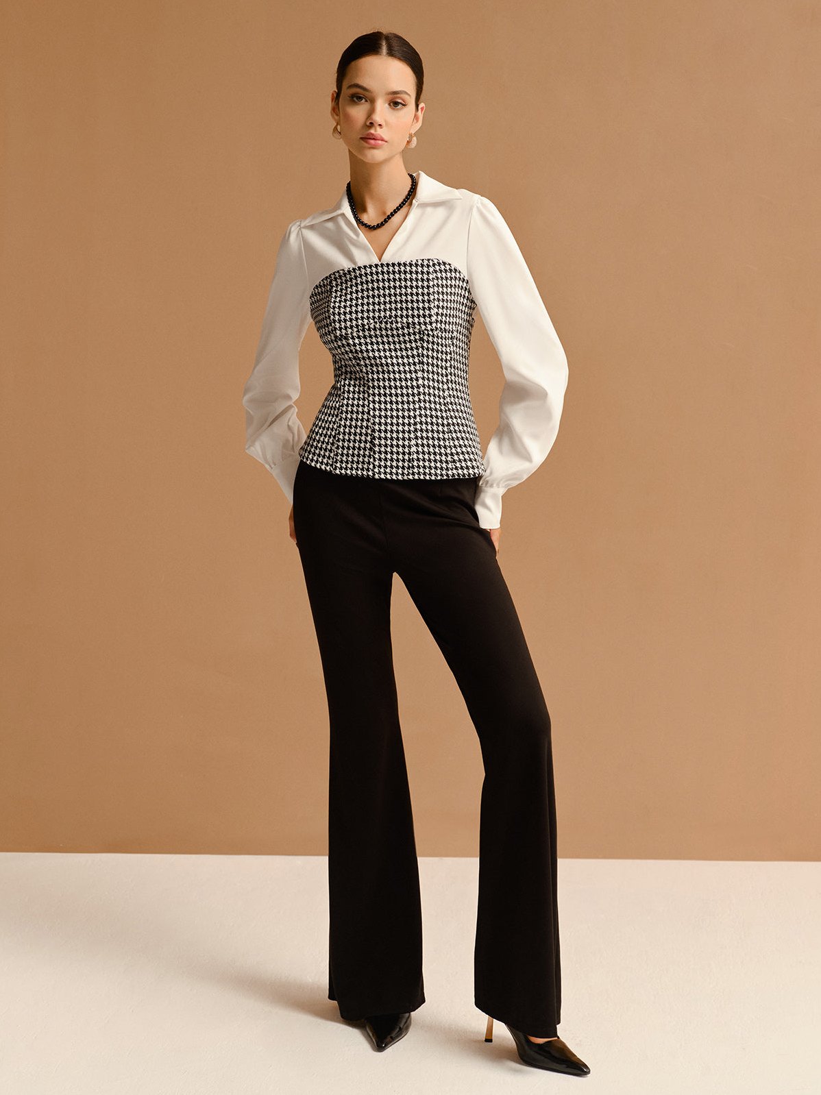 Women's 2 in 1 Houndtooth Polo Shirt — styled look