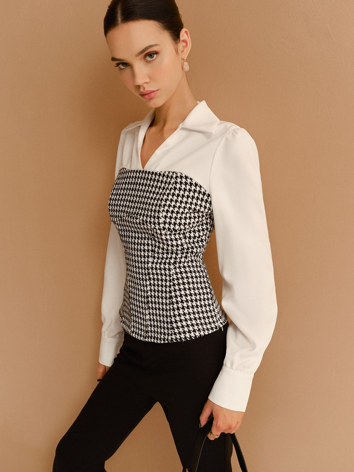 Women's 2 in 1 Houndtooth Polo Shirt — close-up