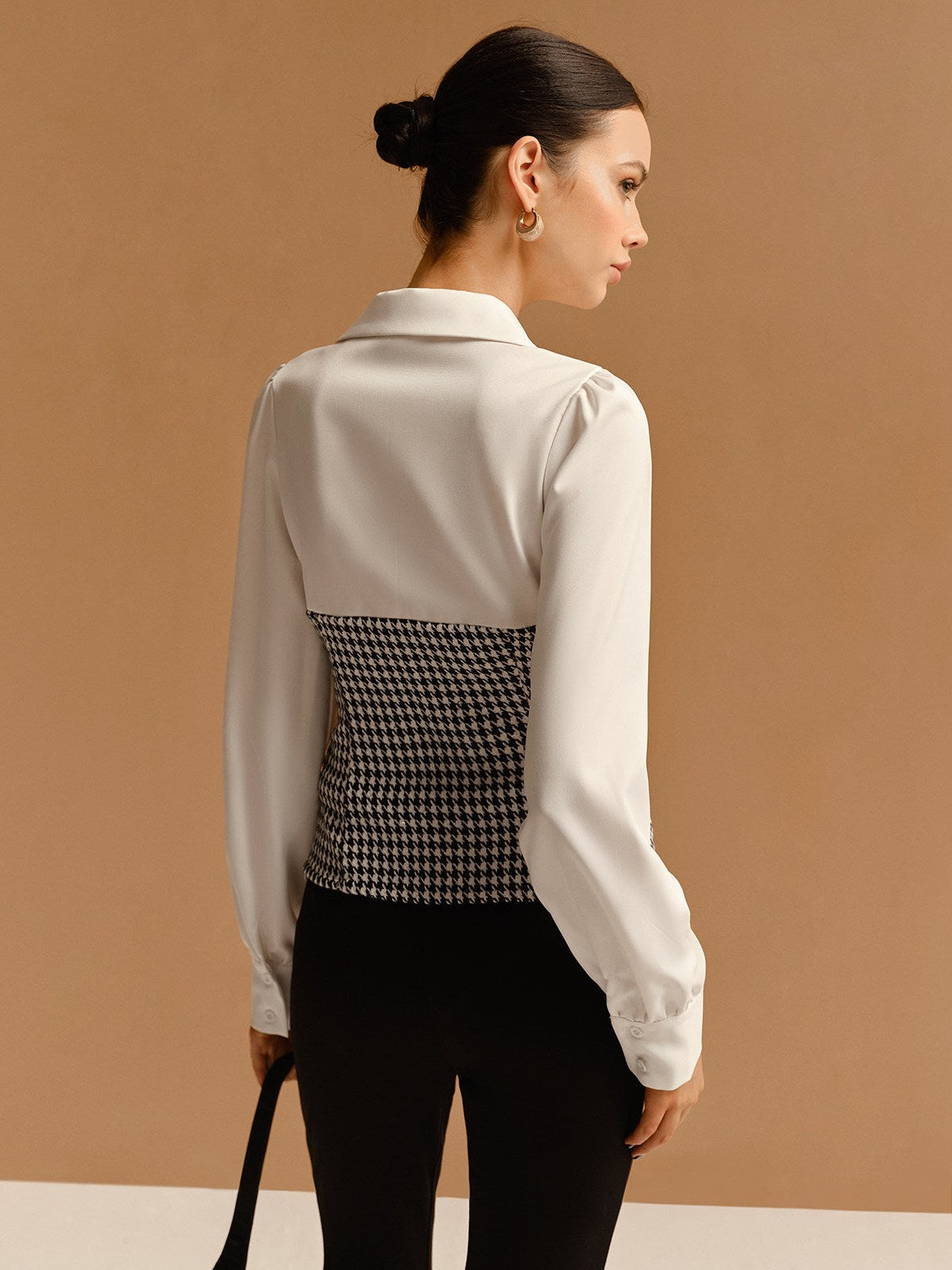 Women's 2 in 1 Houndtooth Polo Shirt — fabric texture