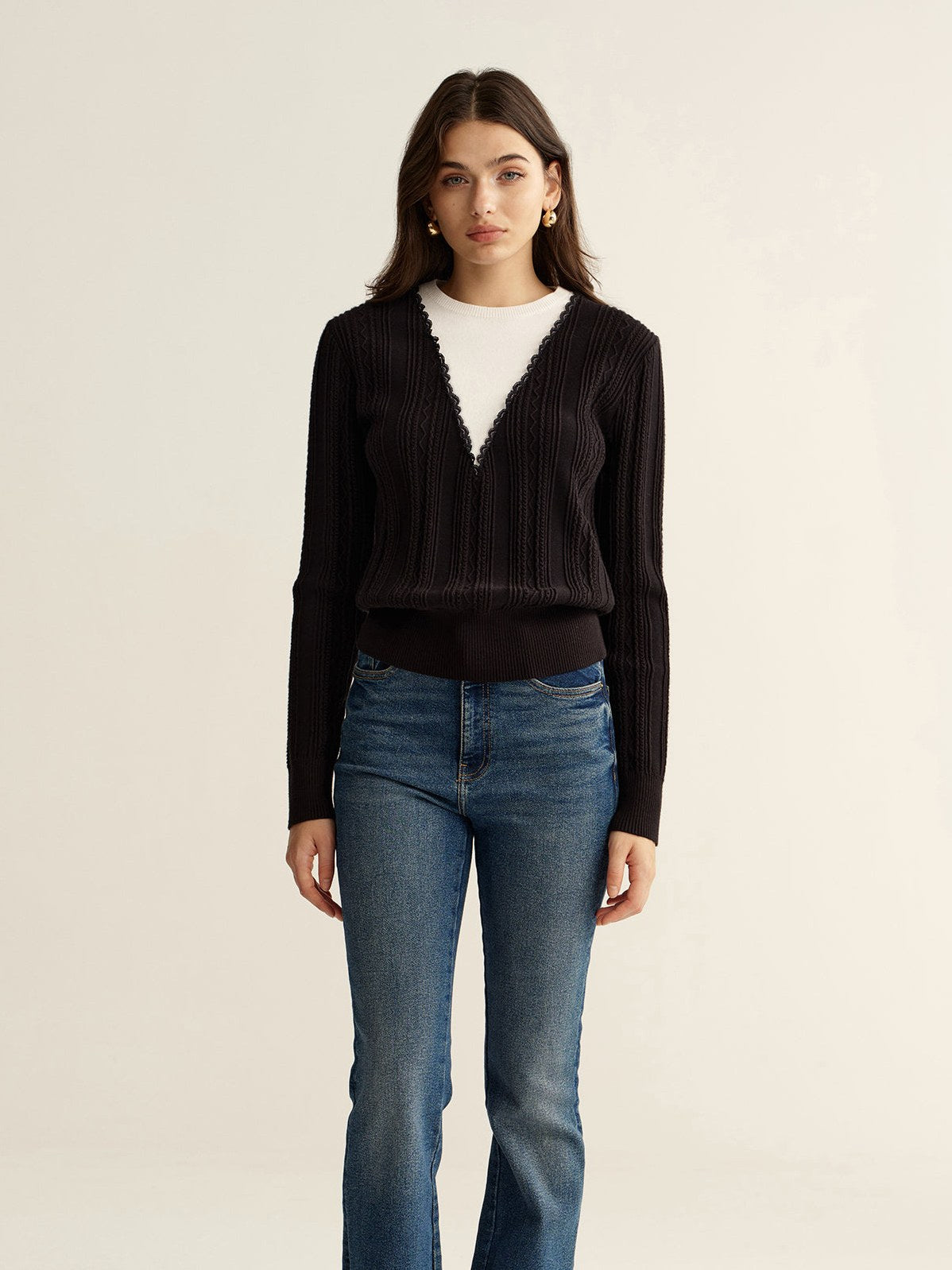 Women's 2 in 1 Lace Trim Two-Tone Sweater — detail