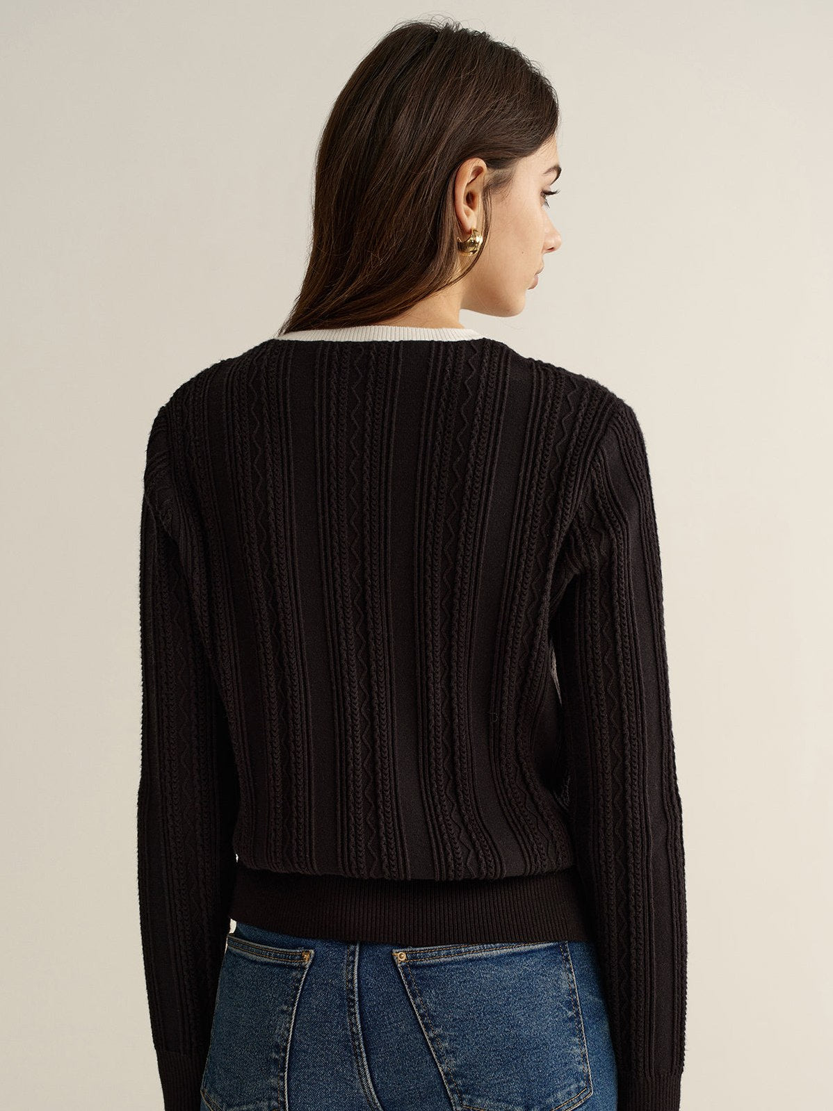 Women's 2 in 1 Lace Trim Two-Tone Sweater — full view