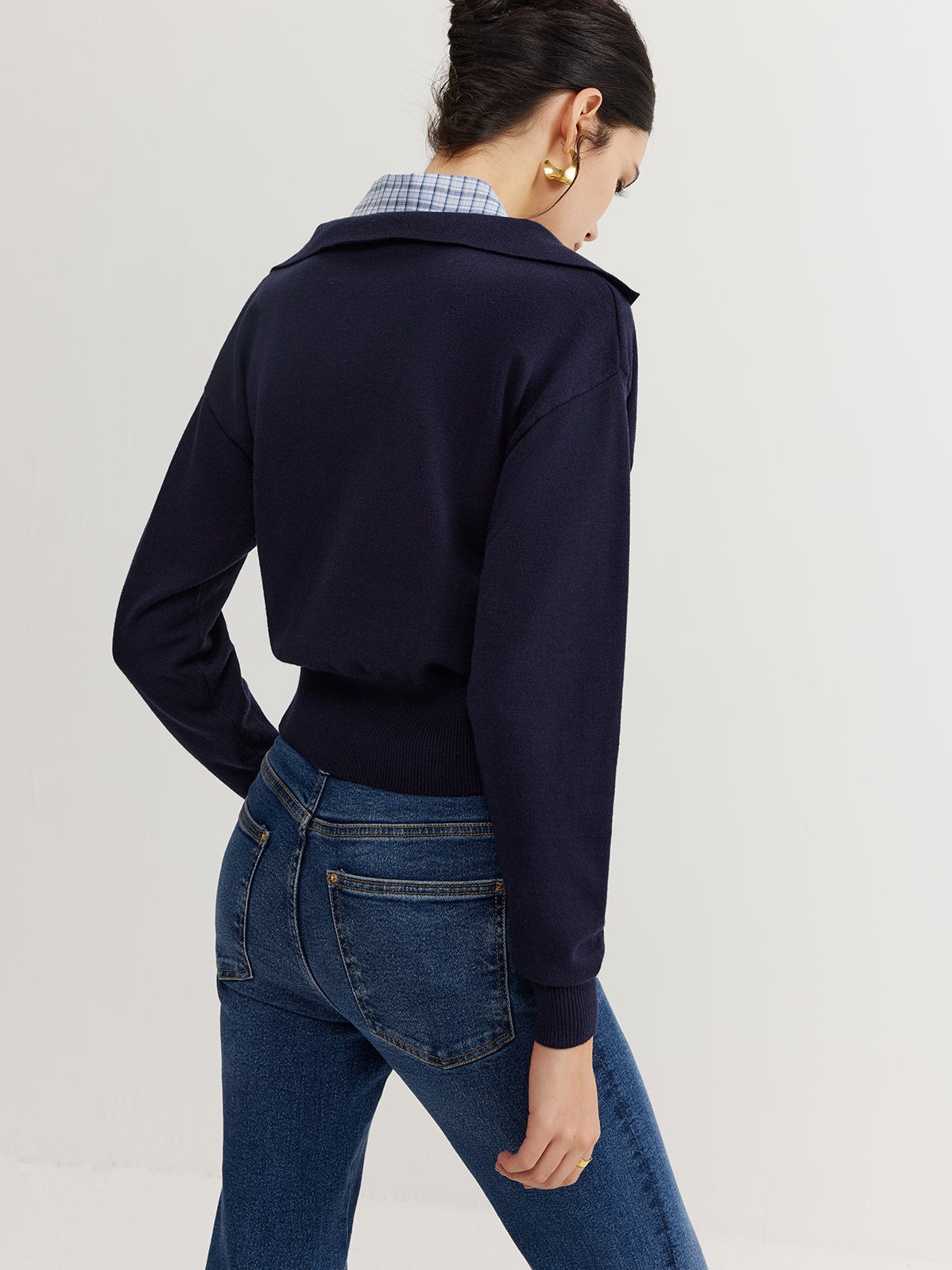 Women's 2 in 1 Leisure Lapel Knit Top — fabric texture
