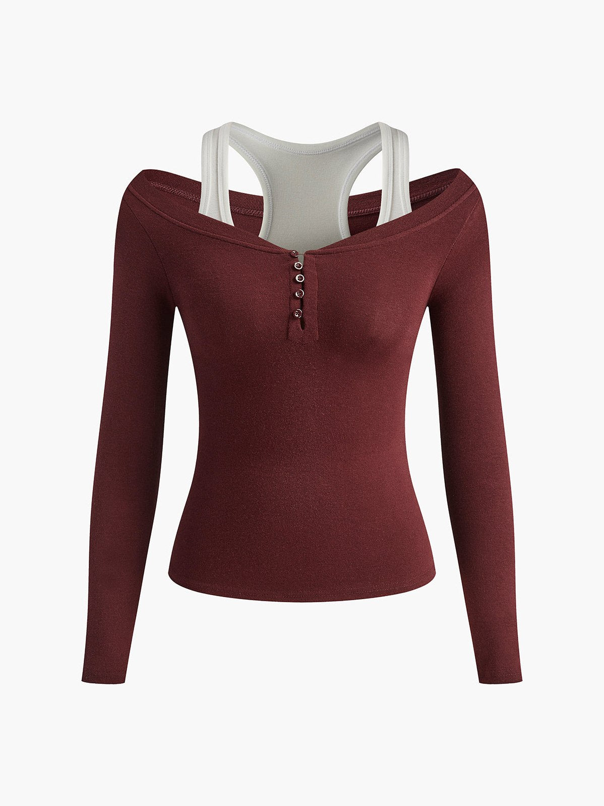 Women's 2 in 1 Long Sleeve Jersey Top in Red