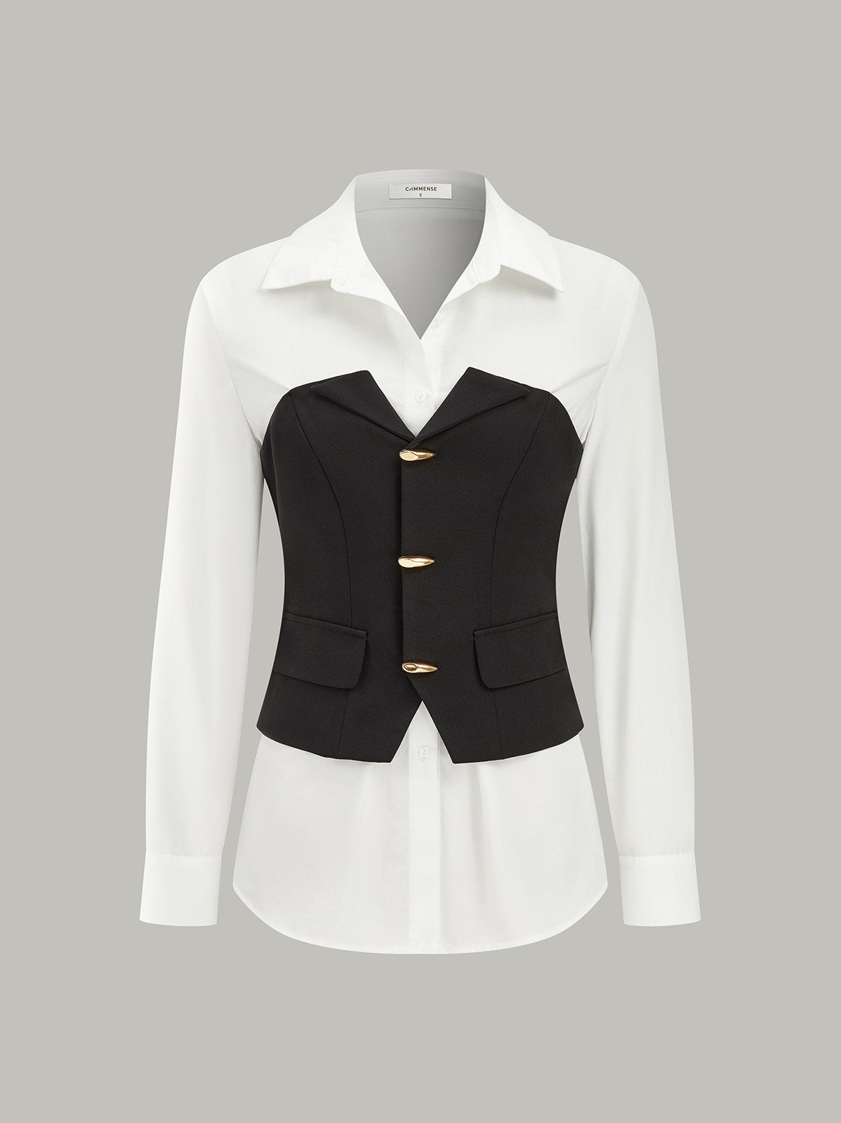 Women's 2 in 1 Long Sleeve Shirt in BlackandWhite
