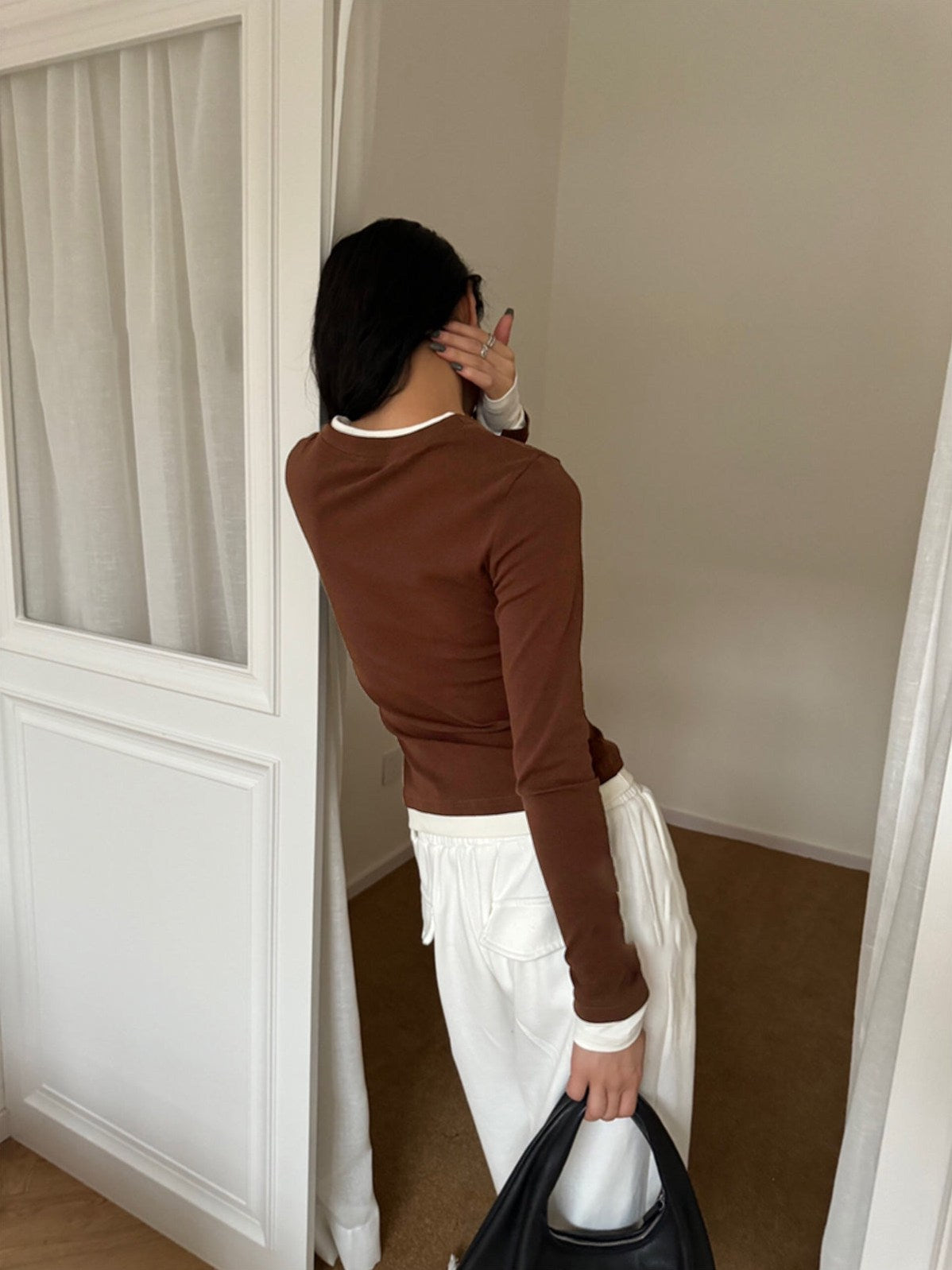 Women's 2 in 1 V-Neck Contrast Trim Jersey Top — close-up