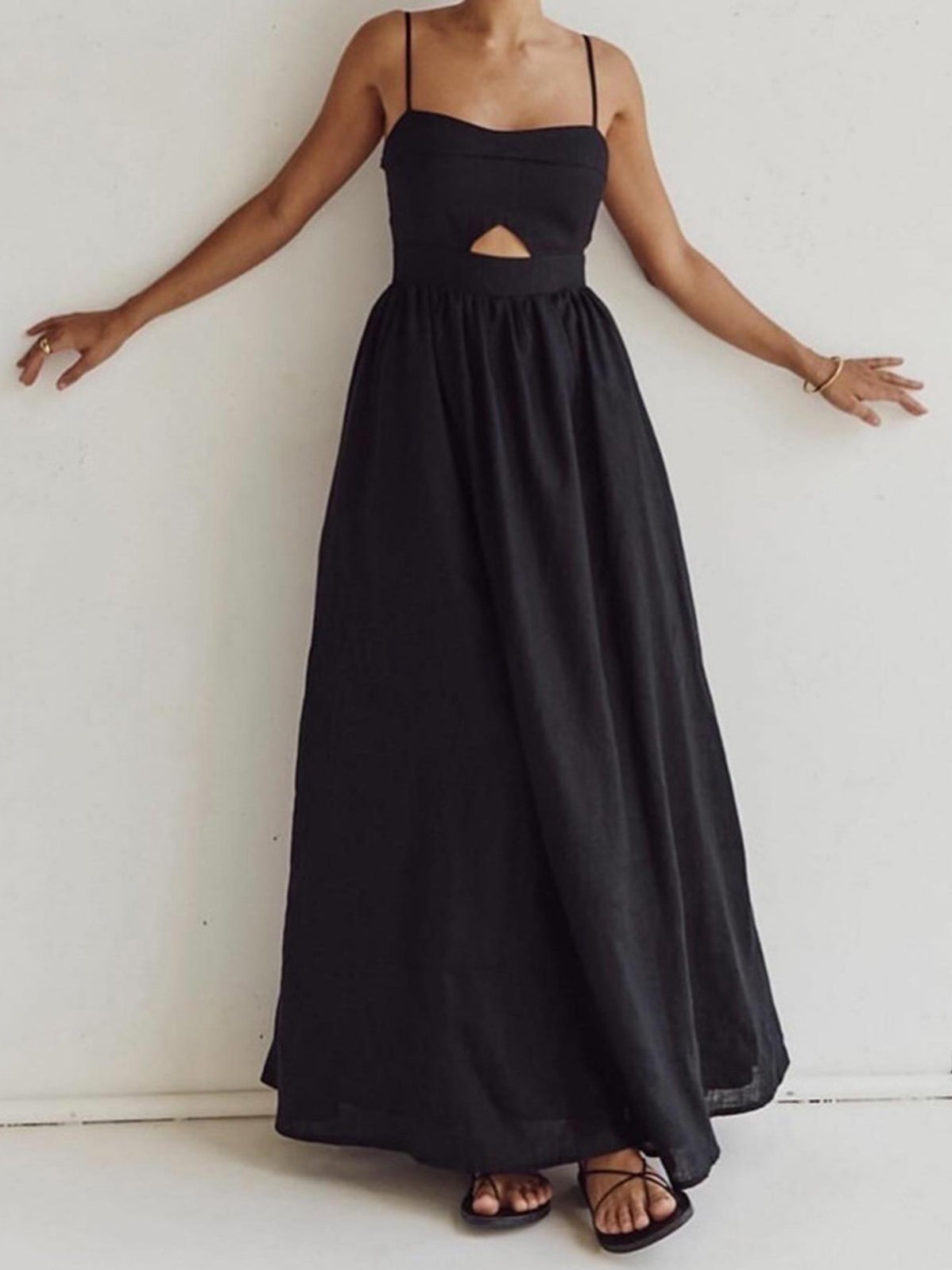 Women's Cotton Sleeveless Pockets Cutout Long Dress — full view