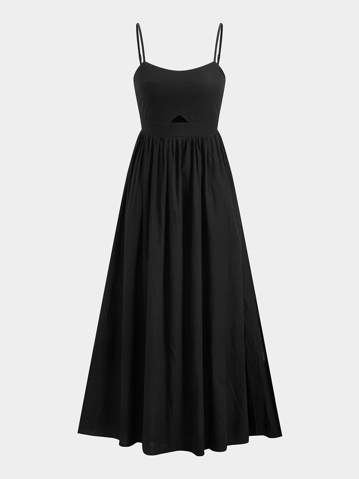 Women's Cotton Sleeveless Pockets Cutout Long Dress — fabric texture