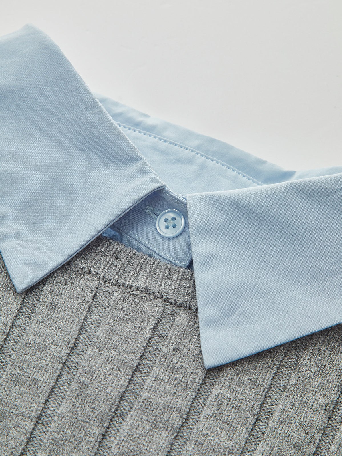 Women's 2 in 1 Denim Pocket Collared Rib-Knit Top — close-up
