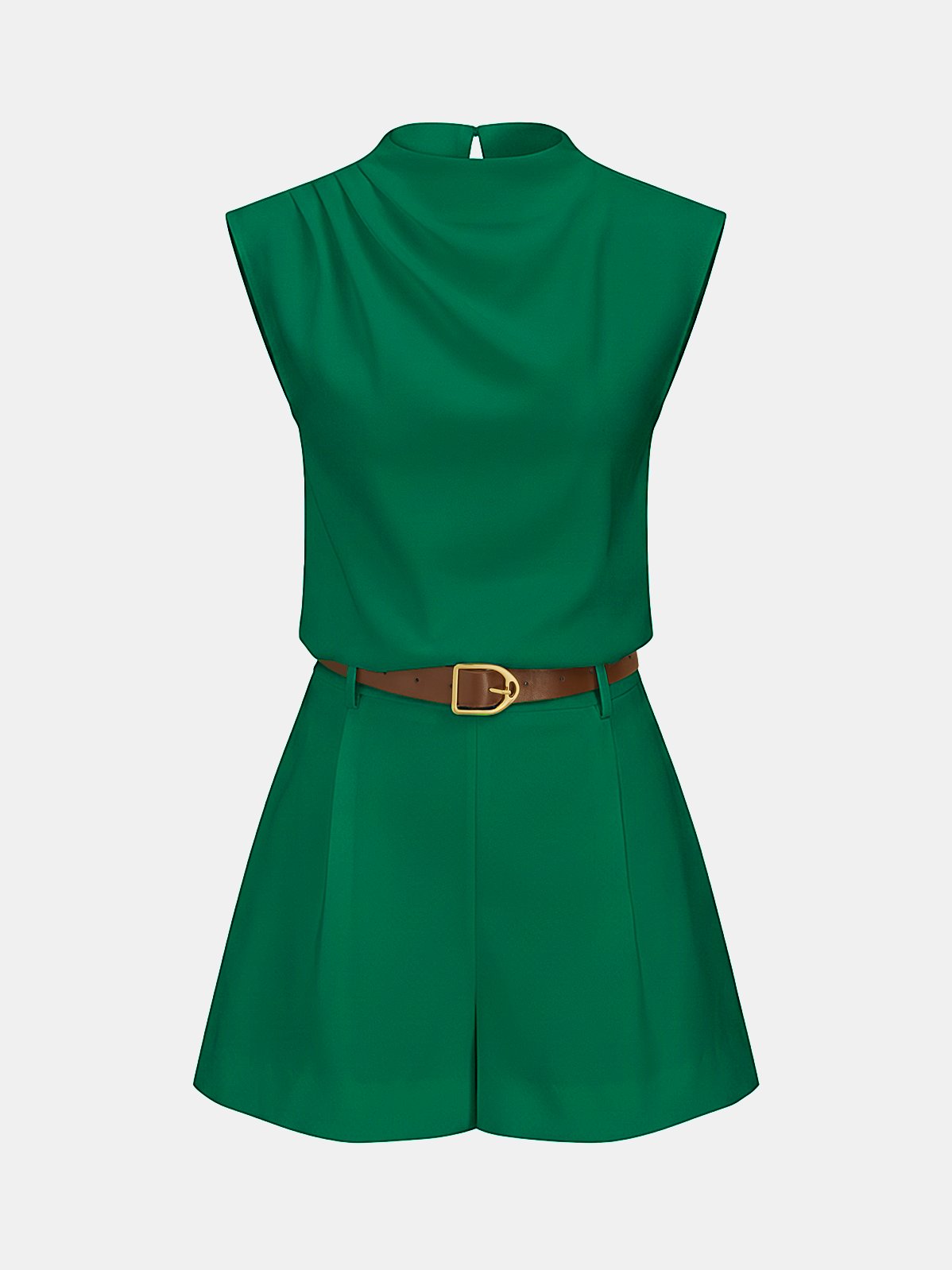Women's Draped Sleeveless Top & Belted Shorts Set in Green