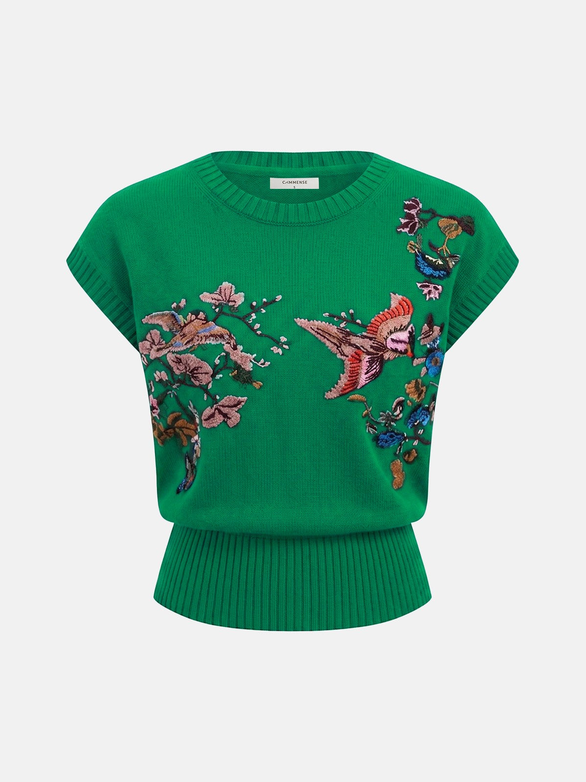 Women's Embroidered Floral Bird Knit Vest — detail