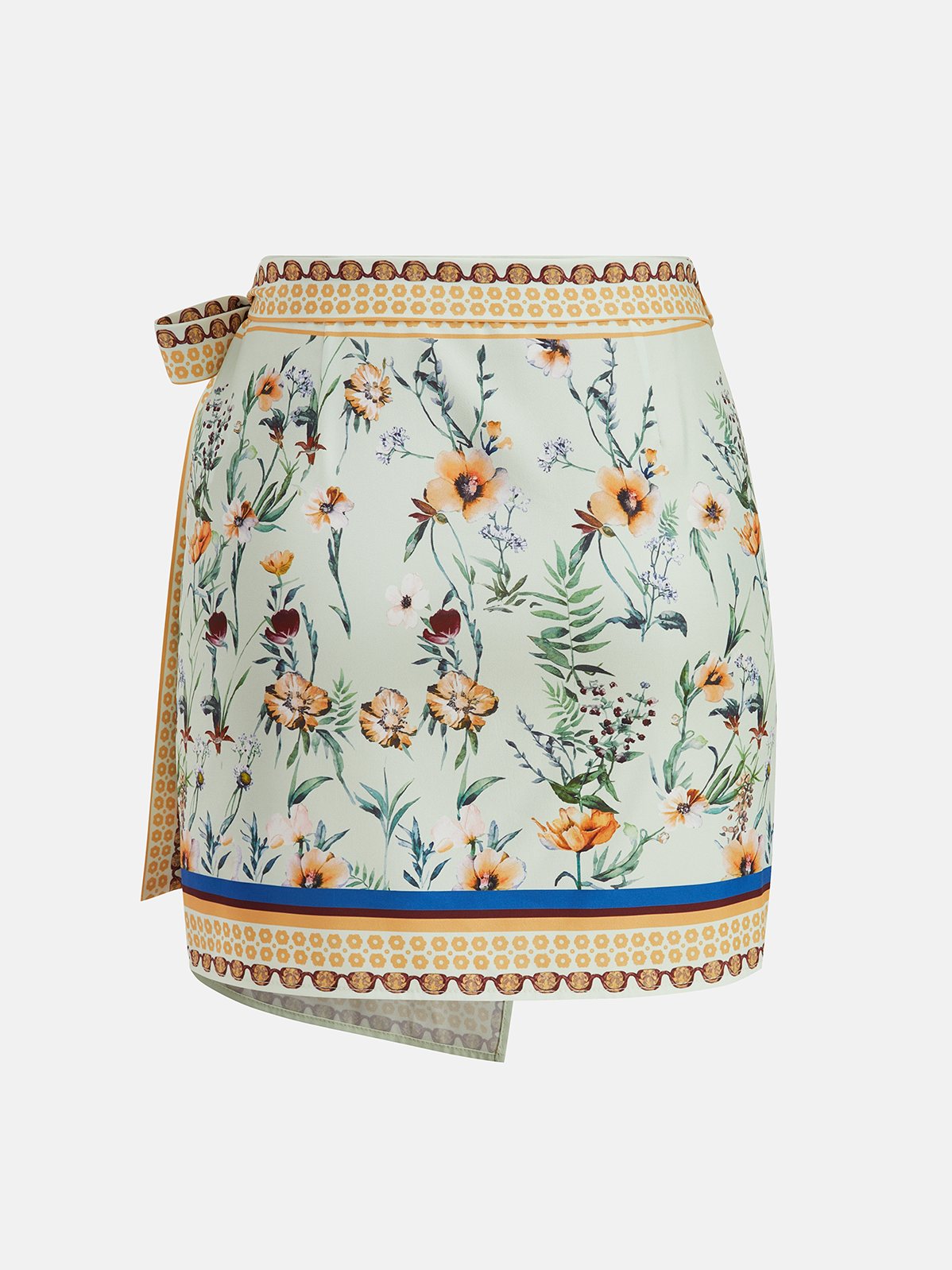 Women's Floral Print Tie Wrap Mini Skirt — detail