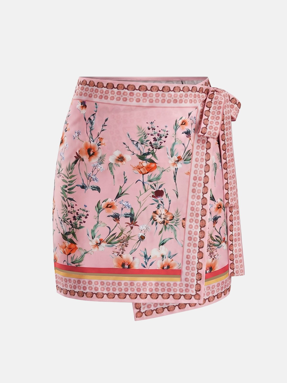 Women's Floral Print Tie Wrap Mini Skirt in Pink