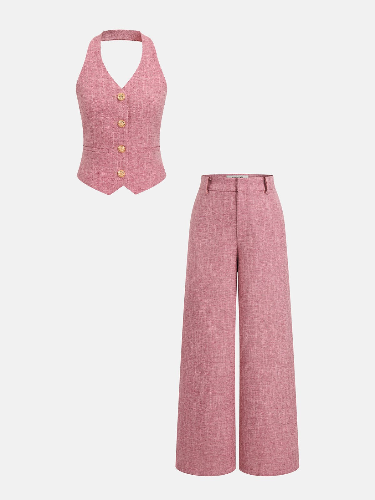 Women's Halter Vest & Wide Leg Pants Set in Pink