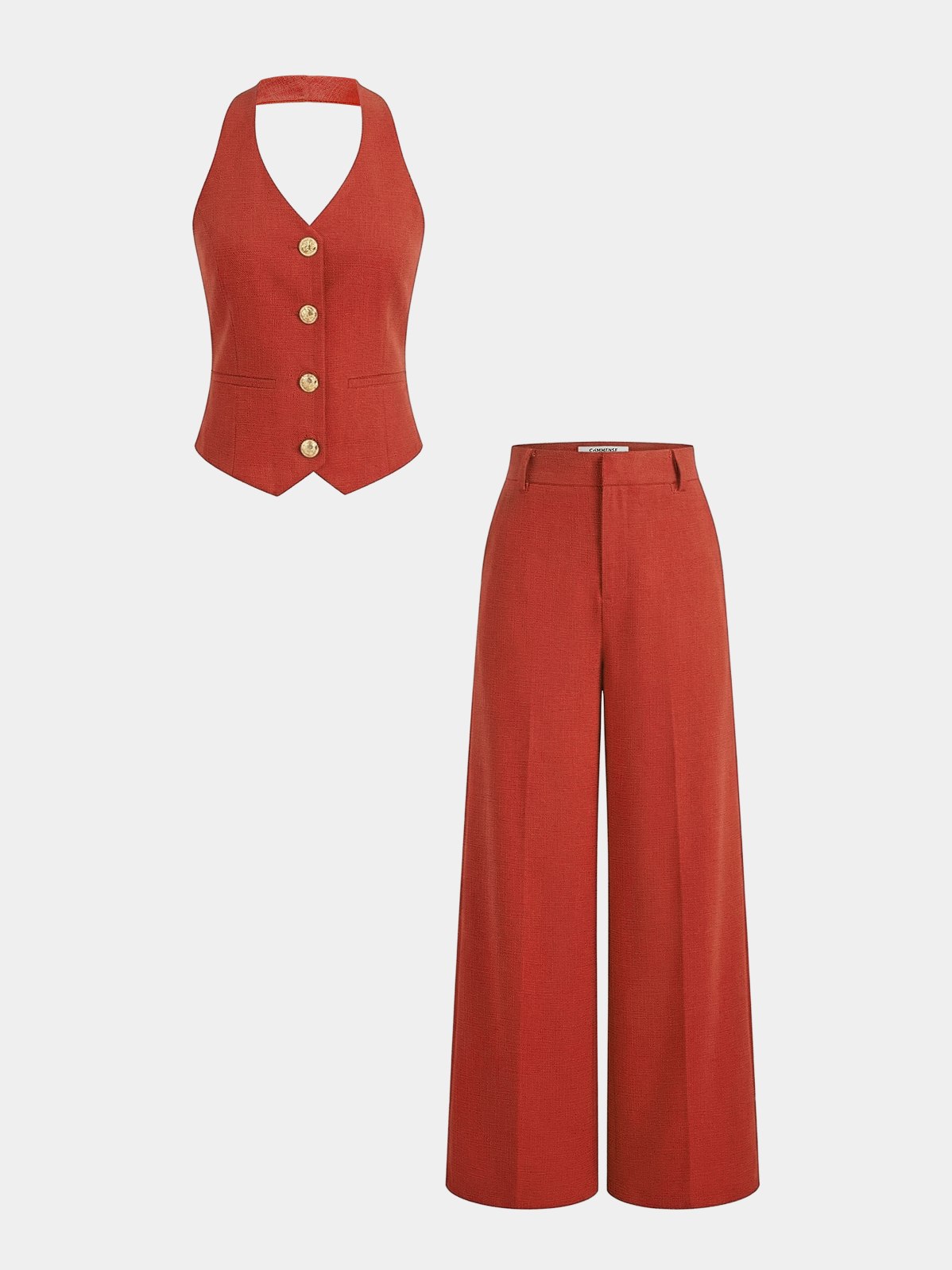Women's Halter Vest & Wide Leg Pants Set in Red