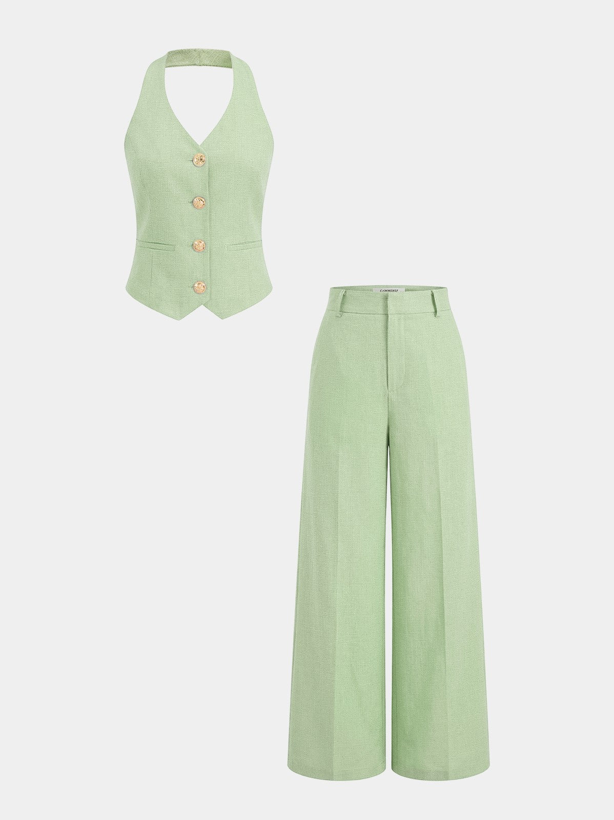 Women's Halter Vest & Wide Leg Pants Set in Green