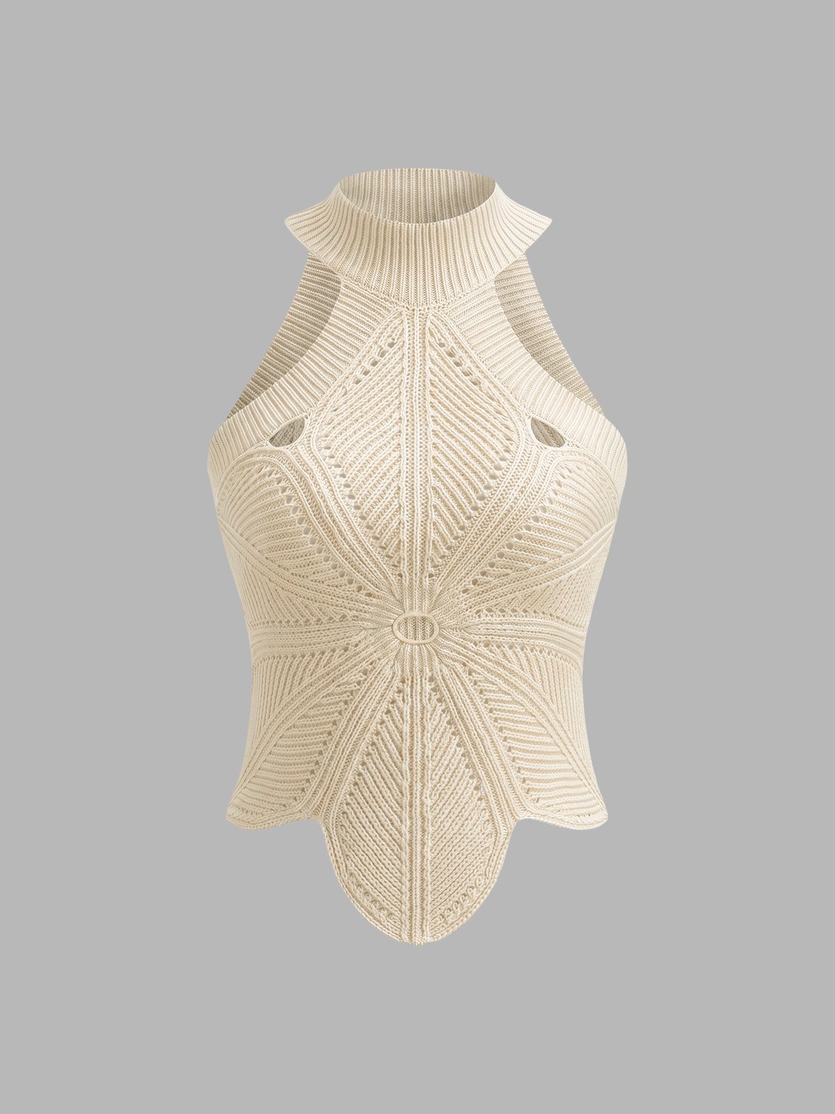 Women's Sleeveless Hollow Out Knit Halter Top in Beige