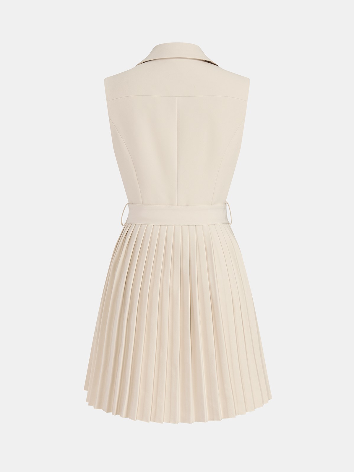 Women's Sleeveless Lapel Belted Pleated Mini Dress — styled look