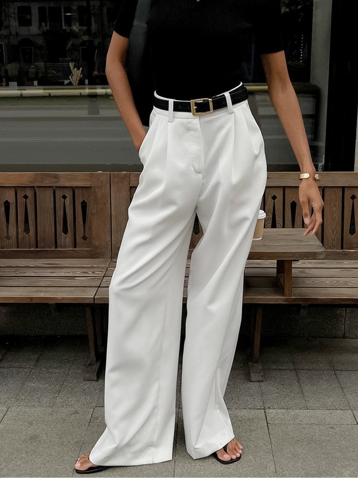 Women's Solid Wide Leg Pants Without Belt — detail