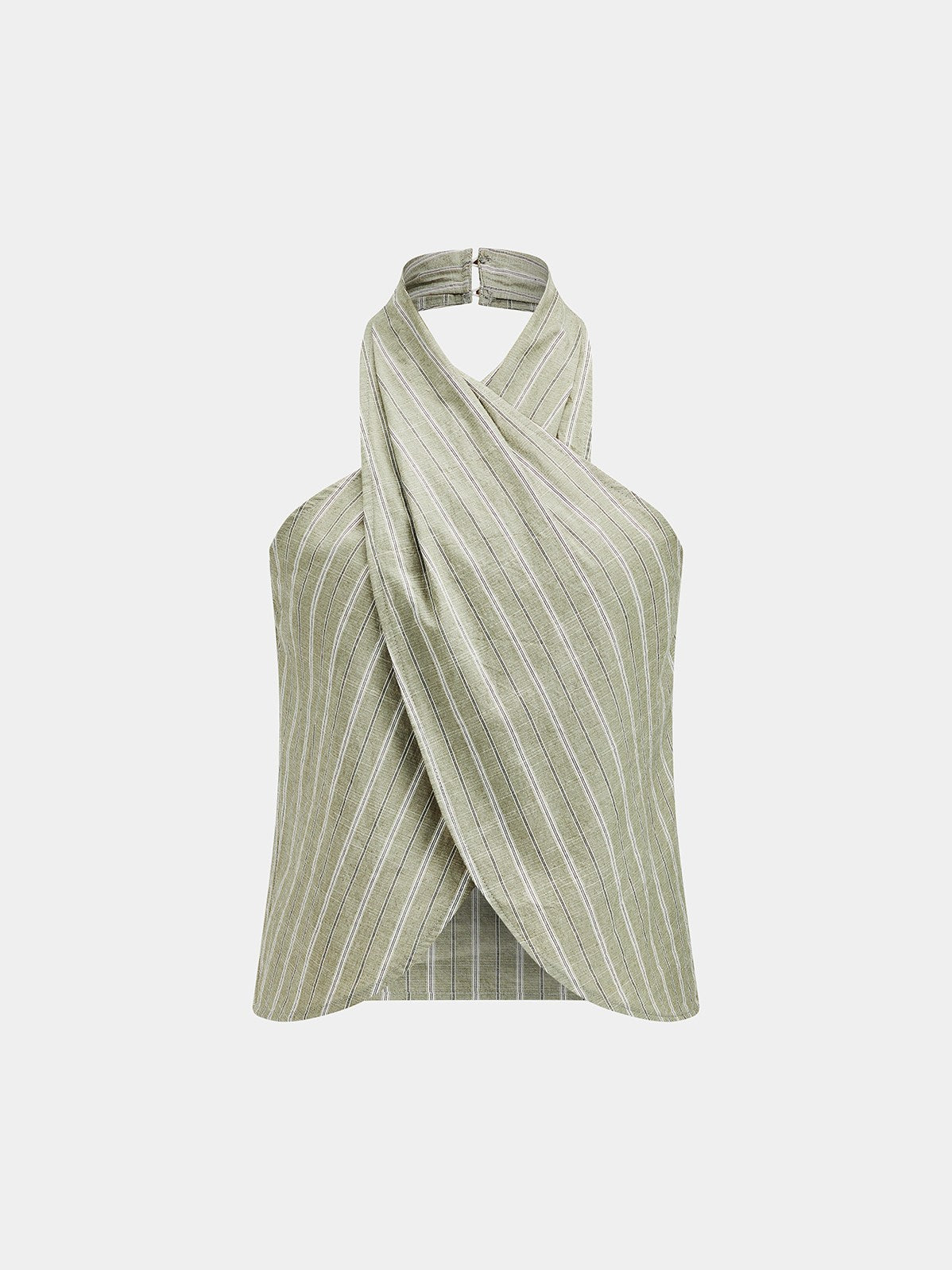 Women's Striped Cotton Linen Halter Top & Pant Set — front view
