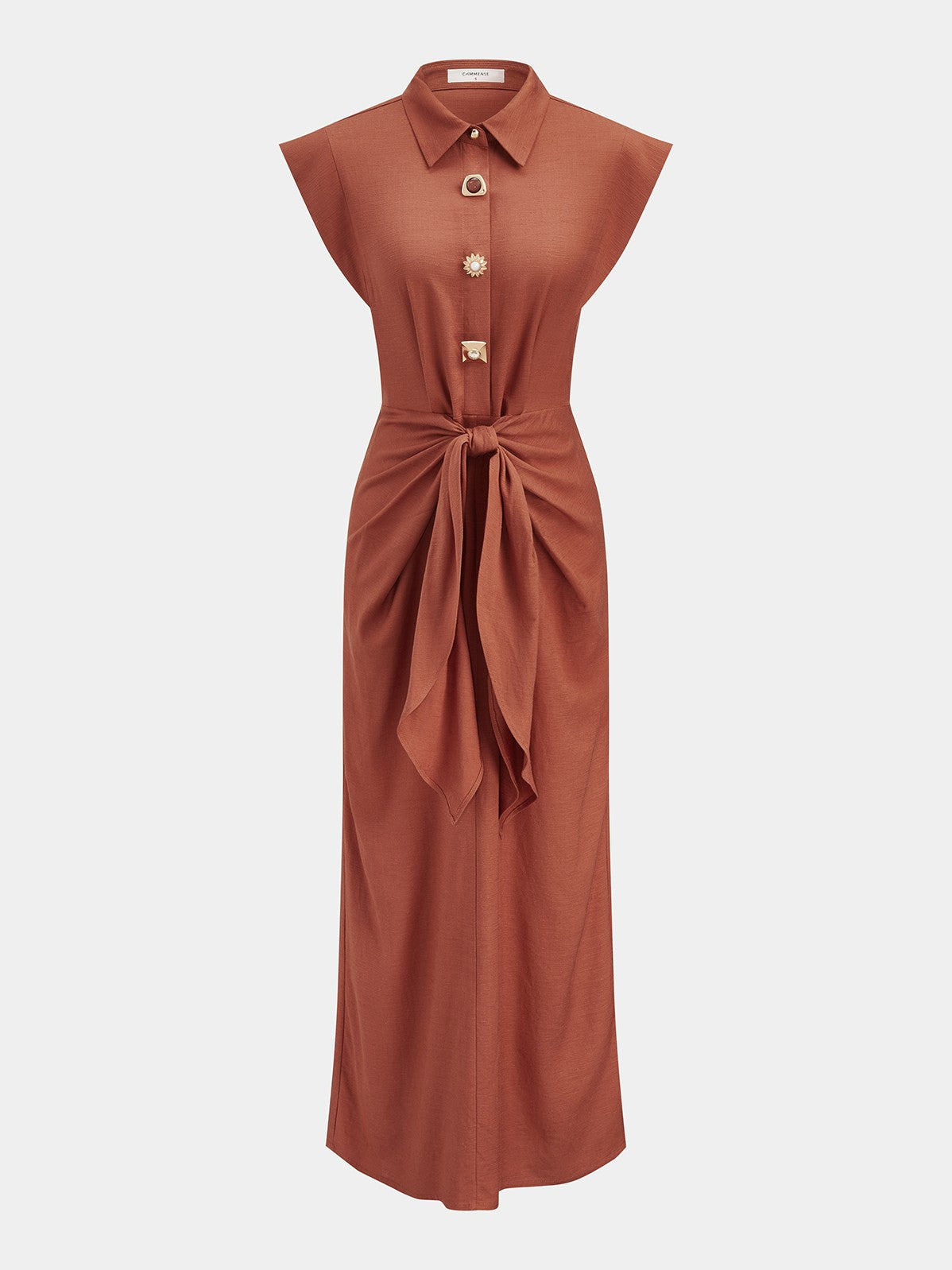 Women's Tie Waist Collared Sleeveless Maxi Dress — detail