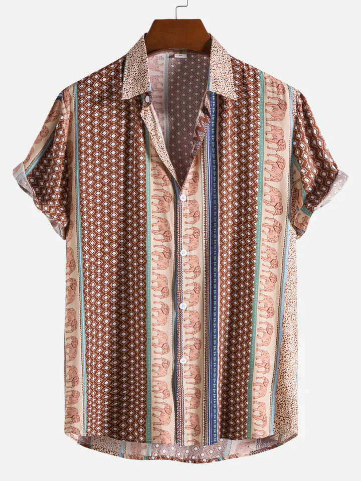 Chemise à col imprimé éléphant géométrique pour hommes