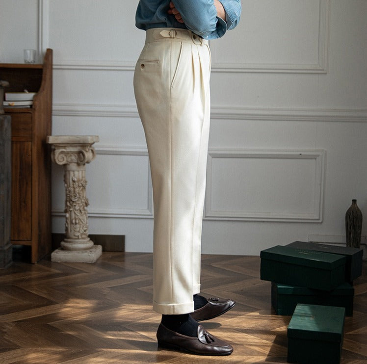 Pantalon texturé à double pli en mélange de laine de Londres