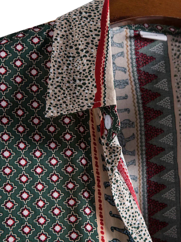 Chemise à col imprimé éléphant géométrique pour hommes