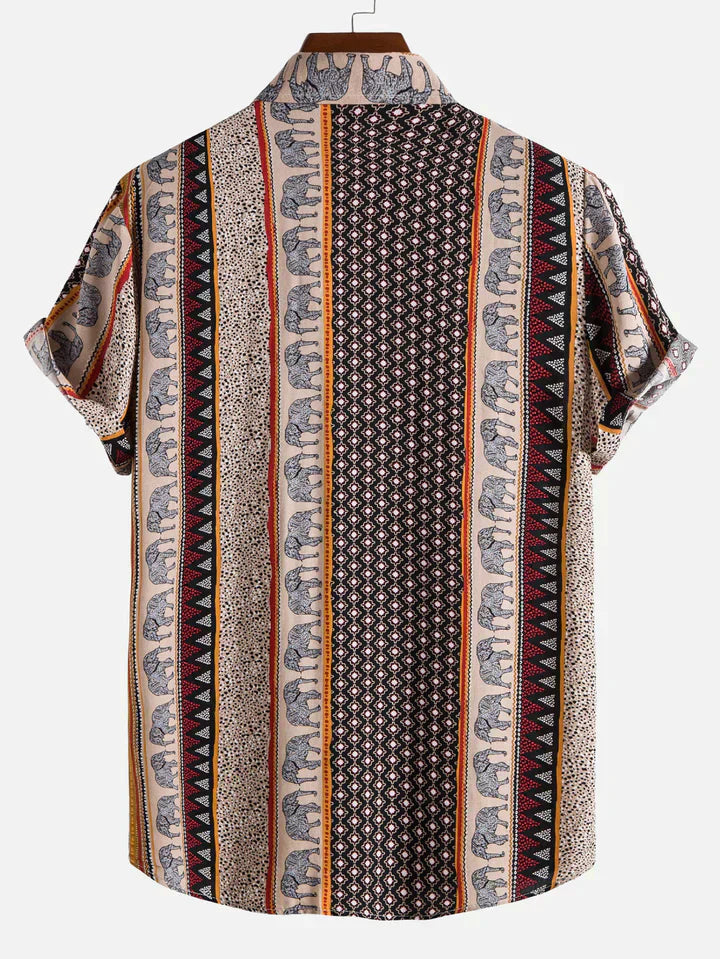 Chemise à col imprimé éléphant géométrique pour hommes