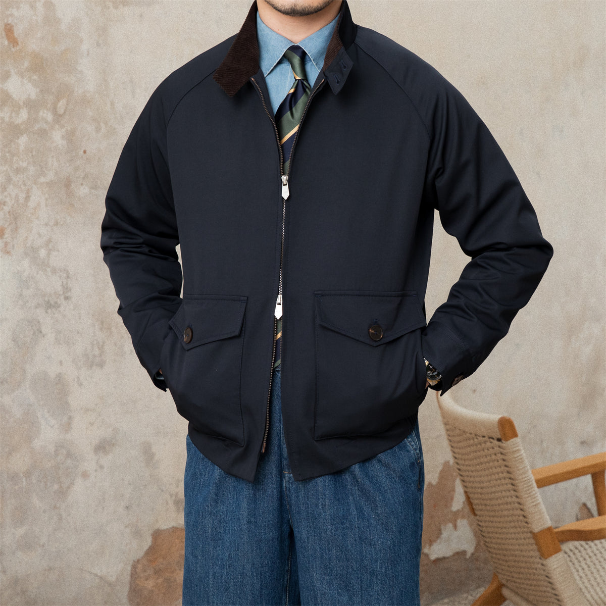G9 Harrington Cordjacke mit Cordkragen