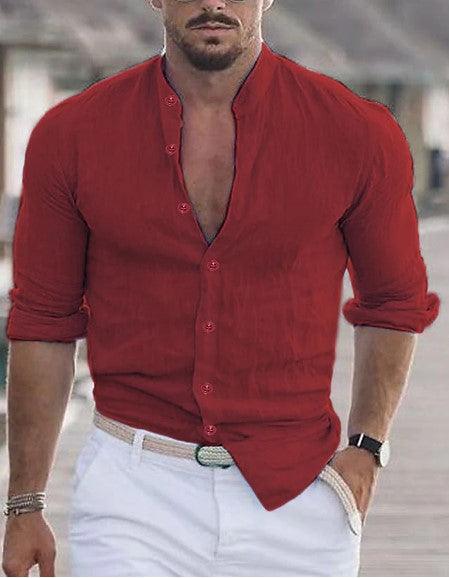 Chemise décontractée pour homme à manches longues couleur unie