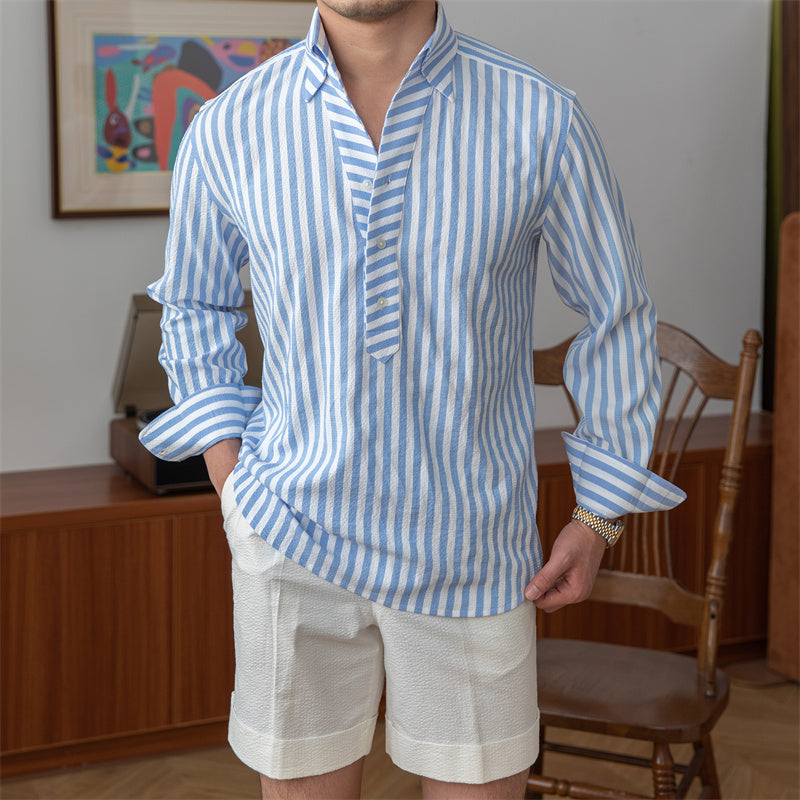 St. Tropez Seersucker gestreiftes Hemd