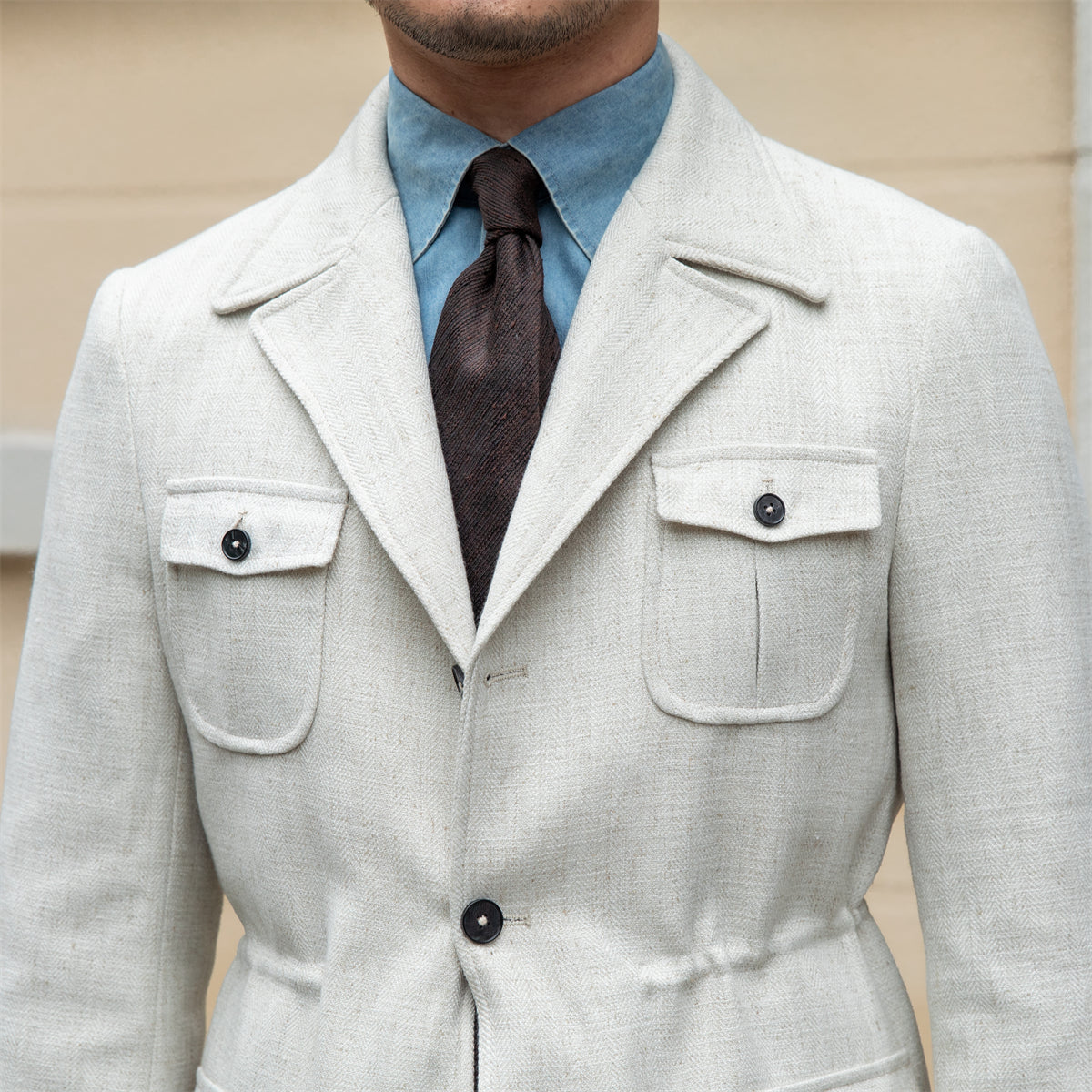 Veste col costume Milan en mélange de lin