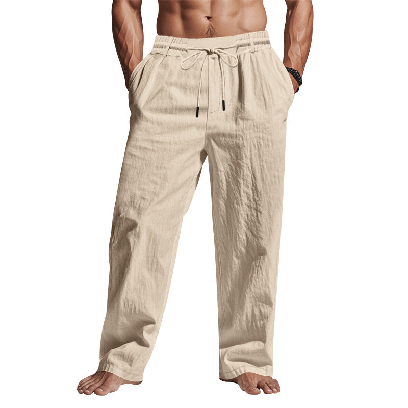 Linen Drawstring Trousers — Full Length