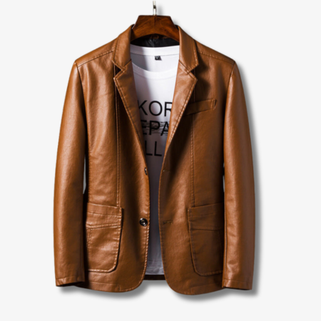 Stylish Men's Leather Jacket with Stand Collar