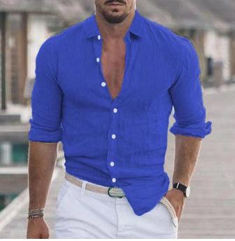 Chemise décontractée pour homme à manches longues couleur unie
