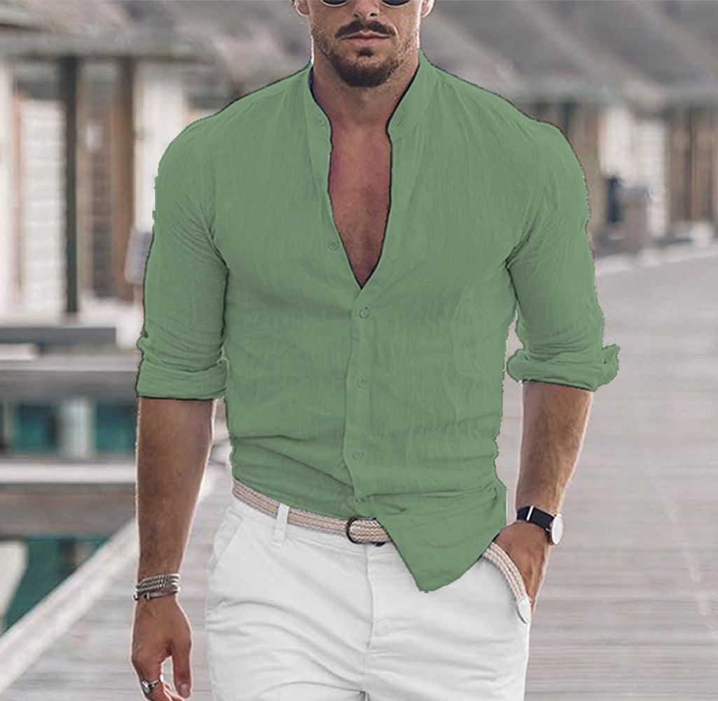 Chemise décontractée pour homme à manches longues couleur unie