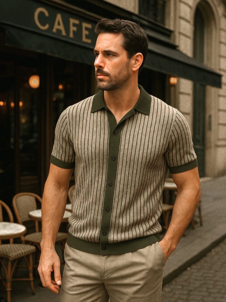 Striped Knit Polo Shirt - Fayymont Co