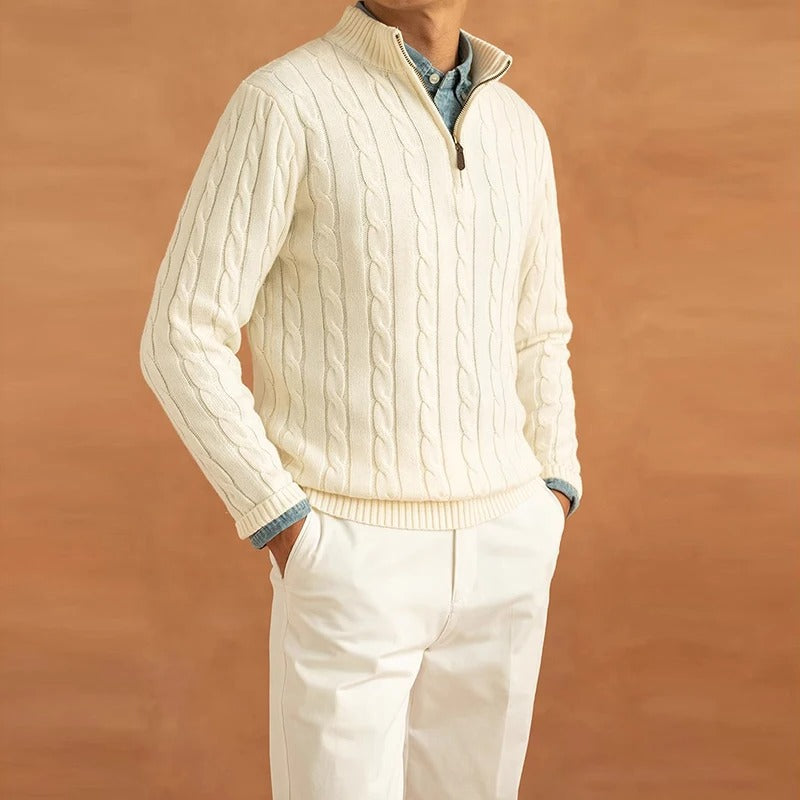 Pull à col montant en jacquard Old Money