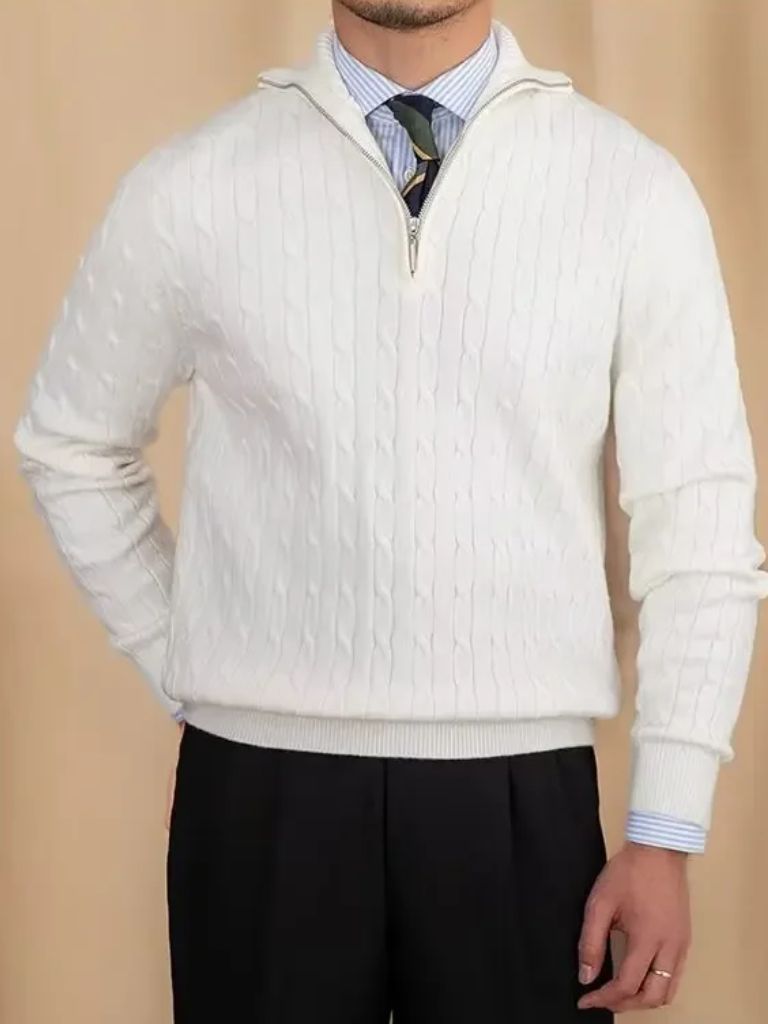 Premium Cable-Knit Zip Neck Sweater - Fayymont Co