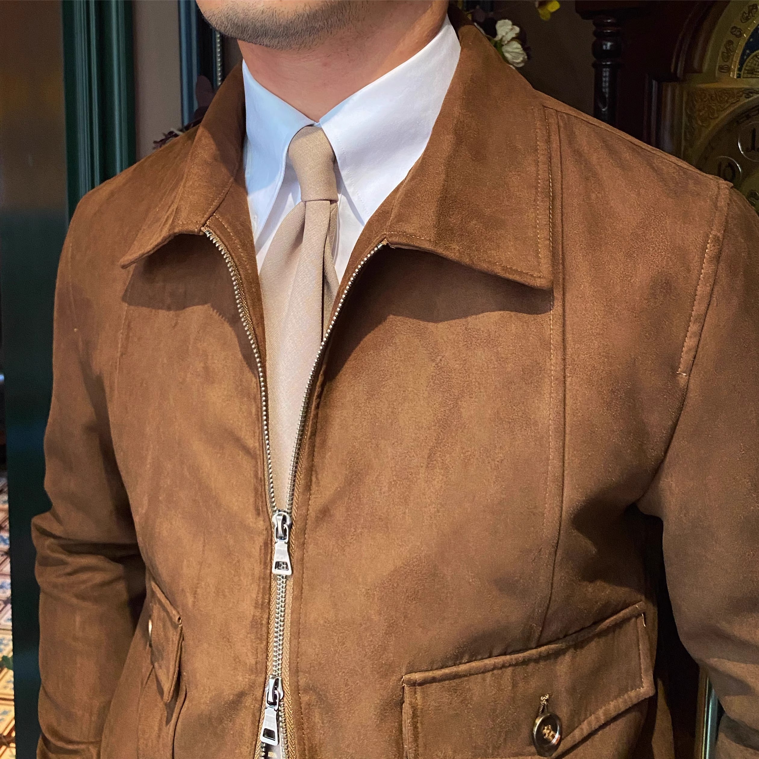 Kunstwildleder Reißverschluss Truckerjacke