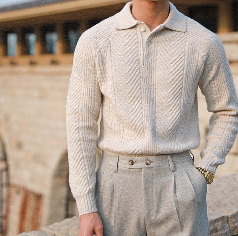 Polo à manches longues en maille avec motif géométrique