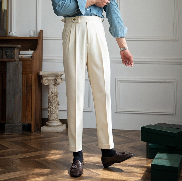 Pantalon texturé à double pli en mélange de laine de Londres