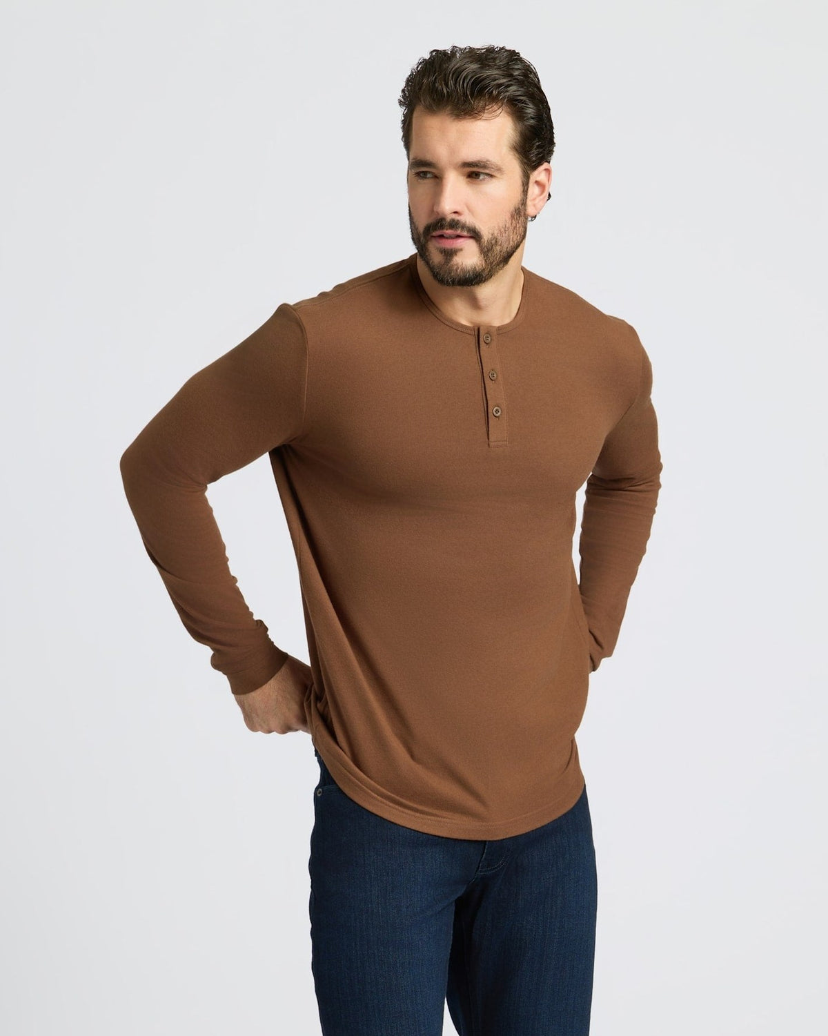 Men's Ultra Comfortable Long Sleeve Henley in Sepia Brown