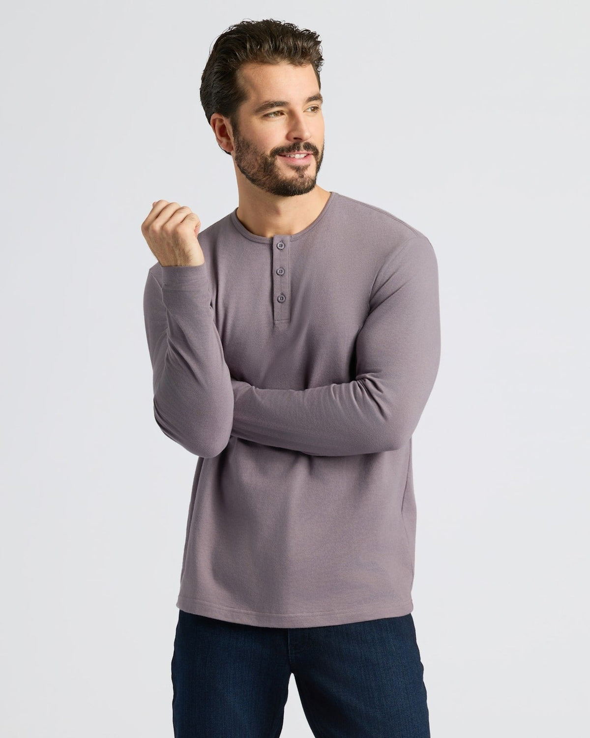 Men's Ultra Comfortable Long Sleeve Henley in Ashberry Mauve